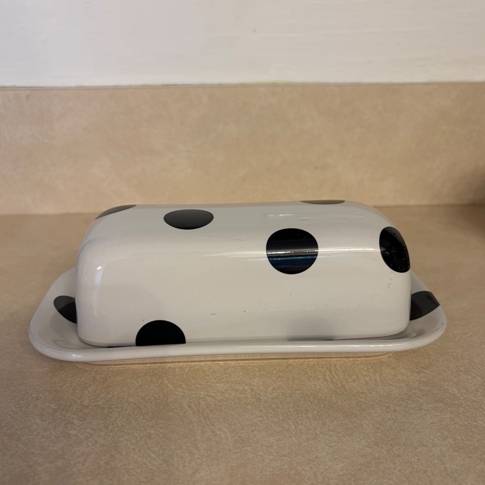 Kate Spade New York Lenox Deco Dot Butter Dish Black White Polka Dot Stoneware